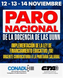 Nuevo paro de docentes universitarios por 72 horas